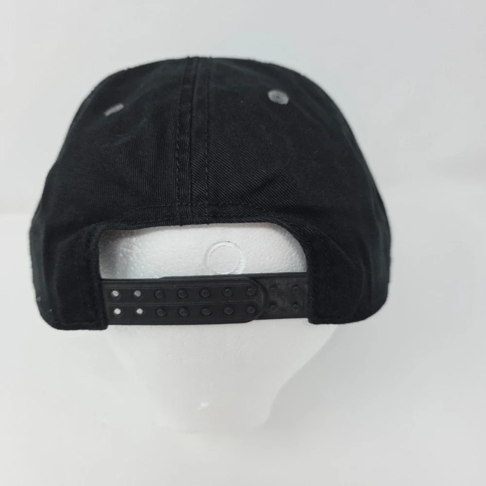 Reel Men Fish Baseball Cap OSFM Fishing Graphic Distressed Snapback Black Hat